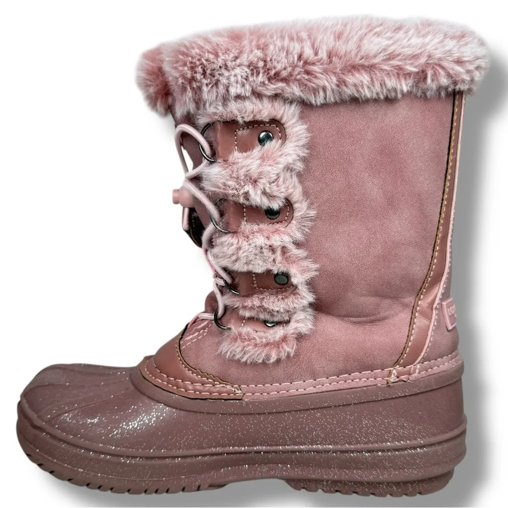 London Fog Faux Fur Winter Snow Boots Pink Suede Size 4 Cabincore Cozy Outdoor